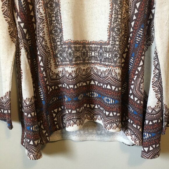 Point Zero Boho Knit Linen Blend A-Line Tribal Printed Top - Picture 4 of 16